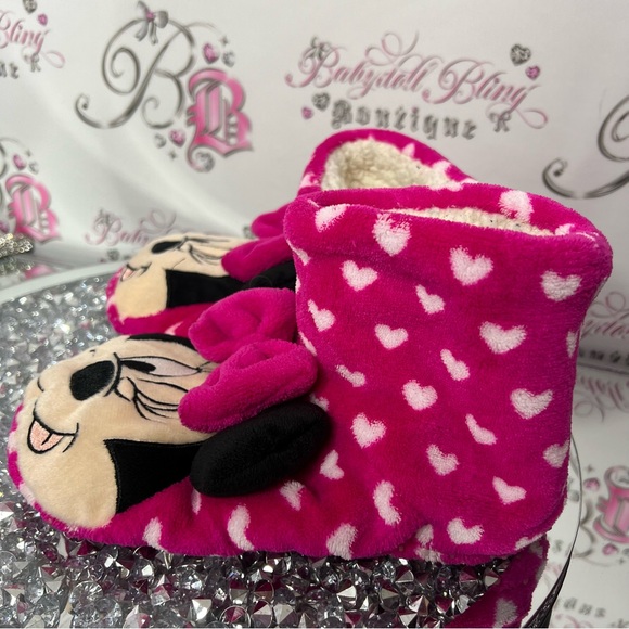 Disney slippers Minnie Mouse booties soft Sherpa fleece bow tie ribbon π cute - Picture 6 of 8
